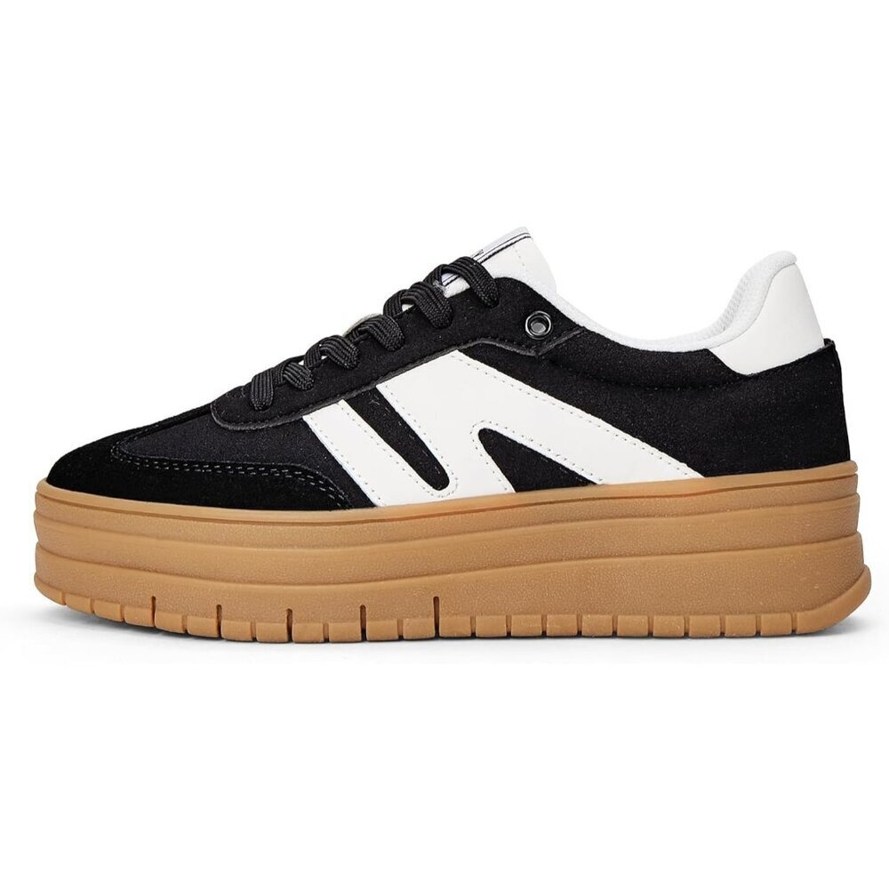 Women's Black White Platform Gum Thick Sole Classic Rubber Fashion Sneakers